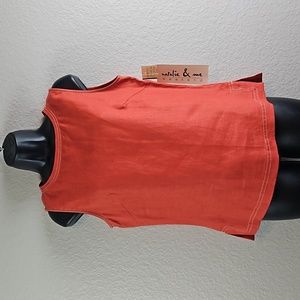 natalie & Me |NWT Women's Linen Tank Pumpkin Orange Accent Cream Stitching Top M